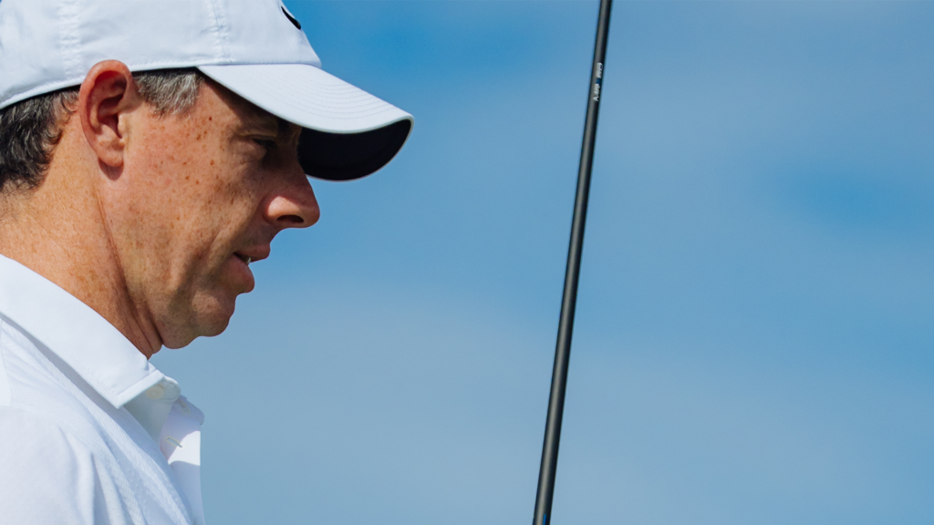 a close up of Rory Mcilroy starting his defence at the masters